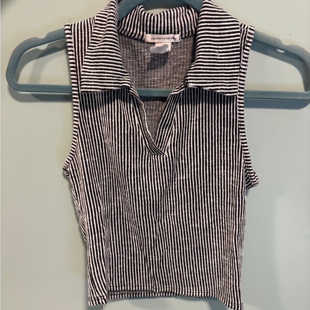 Striped Black & White Sleeveless Crop Top